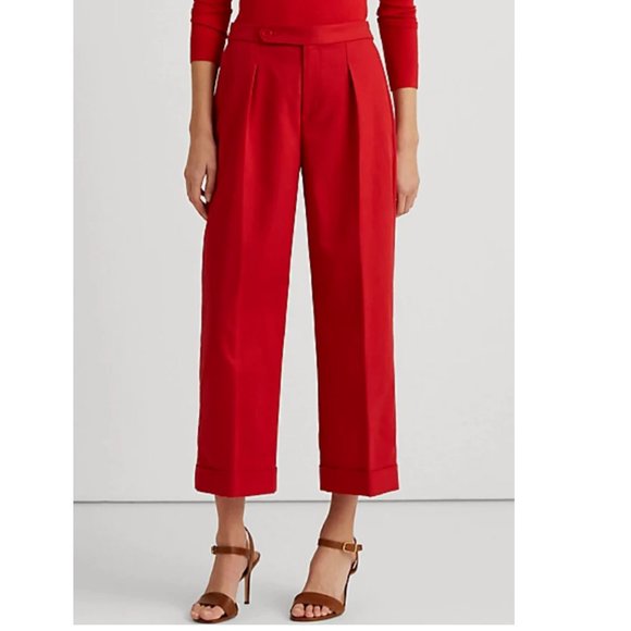 NWT Lauren Ralph Lauren Crepe Pleated Ankle Pants Lipstick Red 6 - Picture 2 of 5